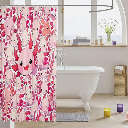 Feelyou Boys Girls Cute Axolotl Shower Curtain Ocean Sealife Bathroom Shower Curtain Set Kids Cartoon Salamander Bath Curtain Kawaii Teens Bathroom Accessories Room Decor 72"x78"