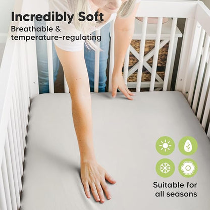 Pack and Play Sheets Fitted, 2-Pack Mini Crib Sheets - Pack N Play Sheets, Organic Fitted Crib Sheet for Pack and Play Mattress, Playard Baby Crib Sheets, Crib Sheets Neutral for Boys, Girls (Sage)