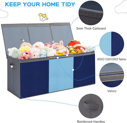 Large Toy Box Chest with Lid, Oxford Collapsible Sturdy Toy Storage Boxes Bins Baskets for Boys, Girls, Closet, Playroom, Nursery Room, 39"x15.5"x13" (Light Blue & Dark Blue)