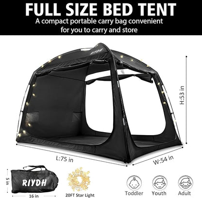 Bed Tent Bed Canopy Breathable 100% for Adult and Kids Light Reduction Sleeping Dream Tents Indoor Portable Big Space with String Light 3 Doors Twin Full Queen King Size