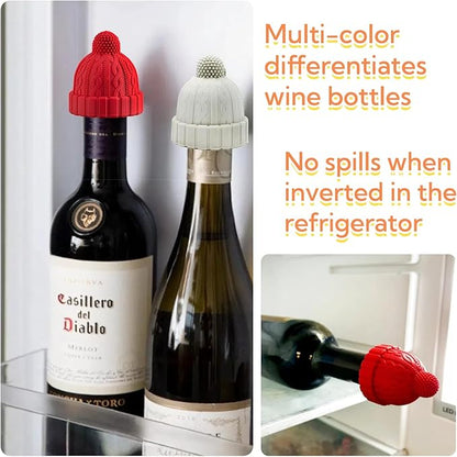 Silicone Wine Bottle Stopper, Reusable Wine Saver to Keep Wine Sealed/Fresh, Fun Wine Stoppers with Knitted Hat Design, Great Choices for Wine Lovers - Standard Bottles Are Applicable(Blue)