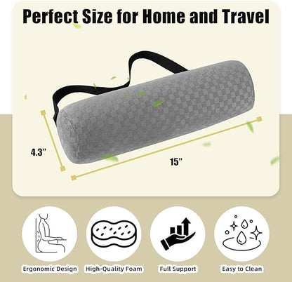 Lumbar Roll Pillow for Lower Back, Lumbar Support Foam Roll Cushion with Pillowcase and Upgraded Strap for Office, Chair, Car, Seat Pain Relief & Improving Posture (Light Grey, Long-15*4.3'')