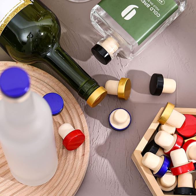 T-shaped Stopper Cork Wine Stopper Bottle Stoppers Reusable Wine Bottle Stopper Sealing Plug Bottle Cap for Wine Beer Bottles DIY Craft (Red, Blue, Black, Gold, 24)