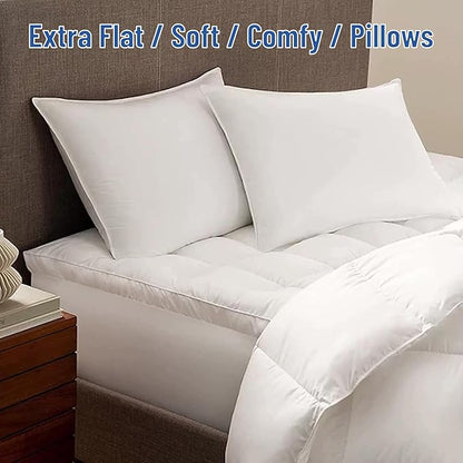 SILUI Ultra Thin Flat Soft Pillows Standard Size Set of 2 Pack Bed Pillow Down Alternative Fill for Side Back Stomach Sleepers, 20x26 Inches, White