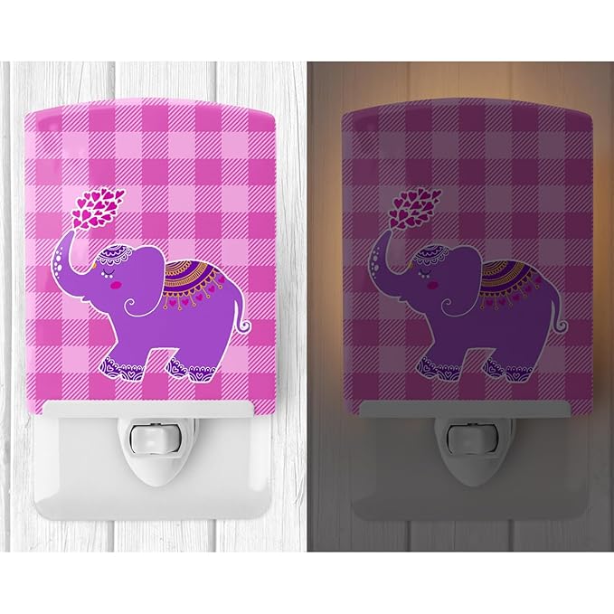 Caroline's Treasures BB7161CNL Purple Elephant Ceramic Night Light Compact, UL-Certified, Ideal for Bedroom, Bathroom, Nursery, Hallway, Kitchen, 6x4x3, Multicolor