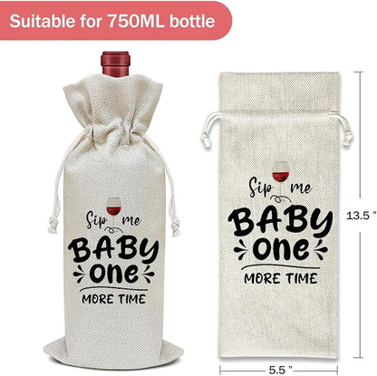 Baby Announcement Wine Bag, Pregnancy Announcement Gifts for Women New Couples Aunt Friends, Party Favor Wine Champagne Gift Bag With Drawstring -07