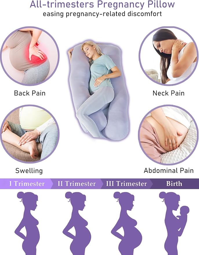 Pregnancy Pillows for Sleeping Cooling, Bamboo Rayon Cotton Blend Pregnancy Pillow, Soft Full Body Maternity Pillow, Pregnancy Must Haves (Gray, 57inches)