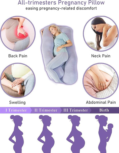 Pregnancy Pillows for Sleeping Cooling, Bamboo Rayon Cotton Blend Pregnancy Pillow, Soft Full Body Maternity Pillow, Pregnancy Must Haves (Gray, 57inches)
