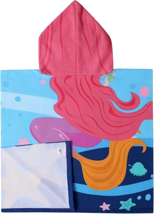 Ultra Soft Kids' Towels with Hood for Bath Beach Pool Toddler Boy and Girl Swim Poncho Cover-ups Swimwear with Drawstring Bag (Purple Mermaid (24x24 Inches))