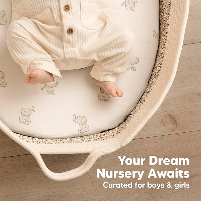2-Pack Organic Bassinet Sheets for Girls, Boys - 100% Cotton Bassinet Mattress Sheets Compatible with Halo Bassinest Swivel Sleeper, Graco, Baby Delight, Chicco, Unisex Fitted Bassinet Sheets (Pecan)
