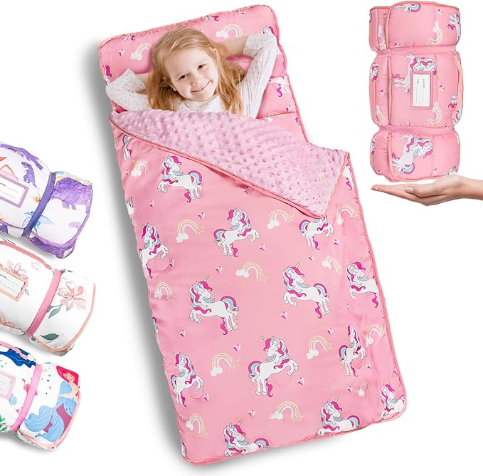 Nap Mat- Toddler Nap Mat with Pillow & Fleece Blanket- 55''*35''*3''Nap Mat for Toddlers- Nap Mats for Preschool, Daycare