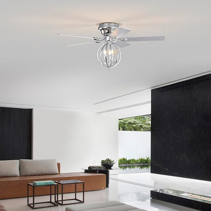 NicBex Ceiling Fan 52 Inch Ceiling Fan with Lights Ceiling Fans with 5 Blades and Remote Control Ceiling Fan with Round Lamp Shade for Bedroom, Living Room, Silver