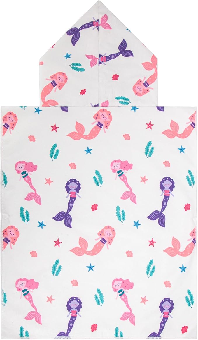 MissShorthair Kids Toddler Poncho Towels, Hooded Beach Towel for Girl&Boy, Surf Poncho Swim Changing Robe Microfiber Bath Towel for 4-6 Years Mermaid