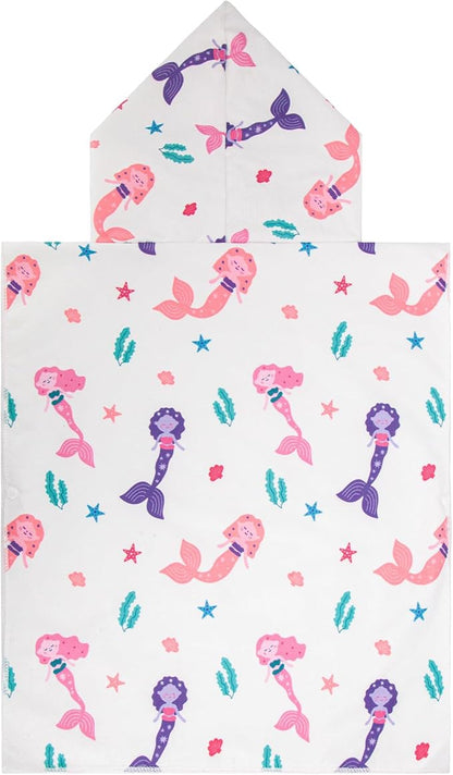 MissShorthair Kids Toddler Poncho Towels, Hooded Beach Towel for Girl&Boy, Surf Poncho Swim Changing Robe Microfiber Bath Towel for 4-6 Years Mermaid