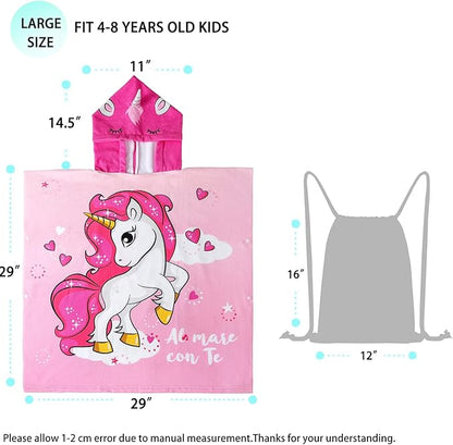 NovForth Kids Beach Towel for Boys Girls, Pink Unicorn Hooded Bath Towel Wrap, Toddler Pool Towel with Hood
