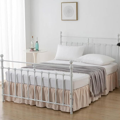 Bed Skirt Queen Size Ruffled Bed Skirt with Split Corners, 16 Inch Drop Dust Ruffle Bed Skirt with Platform, Cream, Queen- 16" Drop