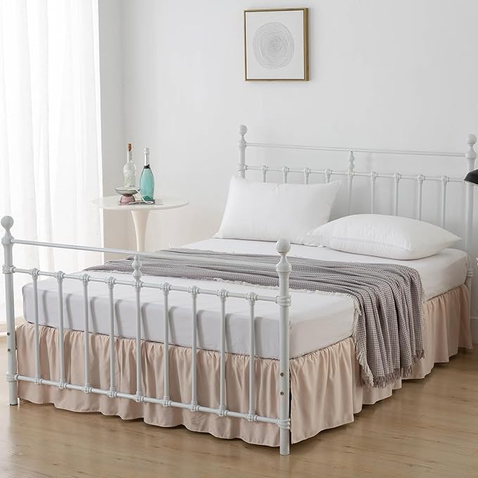 Bed Skirt Queen Size Ruffled Bed Skirts with Split Corners, 14 Inch Drop Dust Ruffle Bed Skirt with Platform, Cream, Queen- 14" Drop