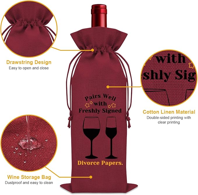 2PCS Divorce Gifts for Women Wine Bag Divorce Party Gifts for Him Breakup Gifts for Her Wine Bottle Decoration Bag New Beginning Gift Ideas Pairs Well with Freshly Signed Divorce Papers