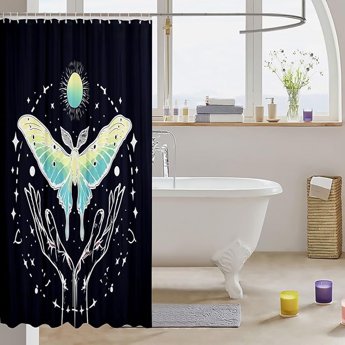Feelyou Butterfly Shower Curtain Butterflies Fabric Shower Curtain for Kids Boys Girls Flying Bathroom Waterproof Accessories with 12 Hooks Moth Boho Curtains,72x78 Inches