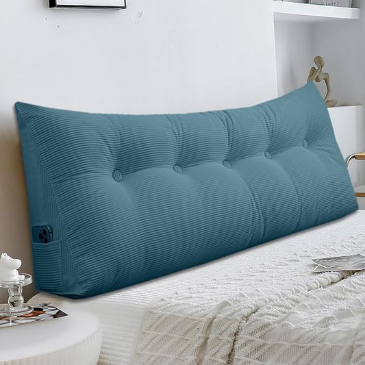 Headboard Pillow - Queen-Sized Headboard Wedge Pillow for Daybeds and Bunk Beds - Durable, Comfortable, with Removable Velvet Cover (Navy Blue, 76x20x8Inches)