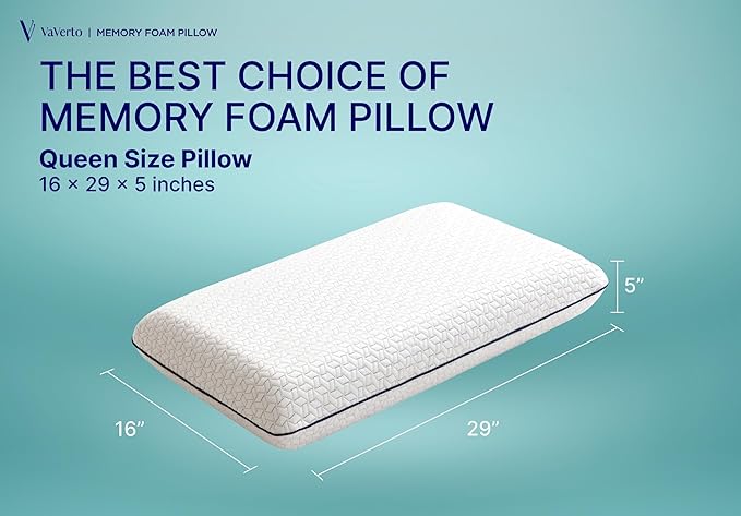 Vaverto Gel Memory Foam Pillow 2 Pack - Queen Size - Ventilated, Bed Pillows with Viscose Made from Bamboo Pillow Cover,Cooling, Bed Pillows
