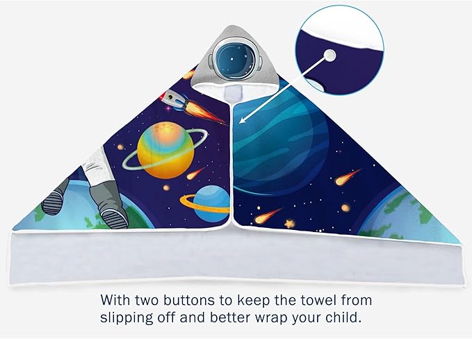 Kids Beach Towel, Kids Bath Towels with Hood, Outer Space Theme Hooded Towel for Boys Girls 30"x50", Cool Kids Towel Gifts Cartoon Microfiber Soft Bath Towel Poncho Bathrobe Wrap Robe for Swin Pool