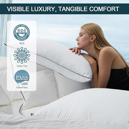Hungarian Goose Down Pillows Queen Size, Bed Pillows for Sleeping, Pillow for Back, Stomach or Side Sleepers, 2 Pack, Queen (20" x 28")