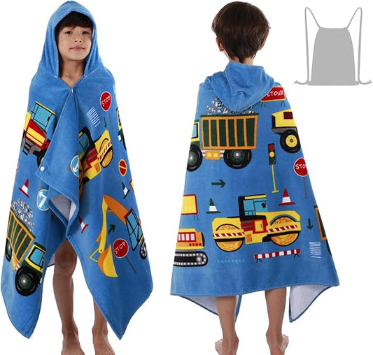 Kids Beach Towel with Hood, 30"x50" Oversized Boys Girls Wearable Towel Wrap Premium Cotton Bathrobe