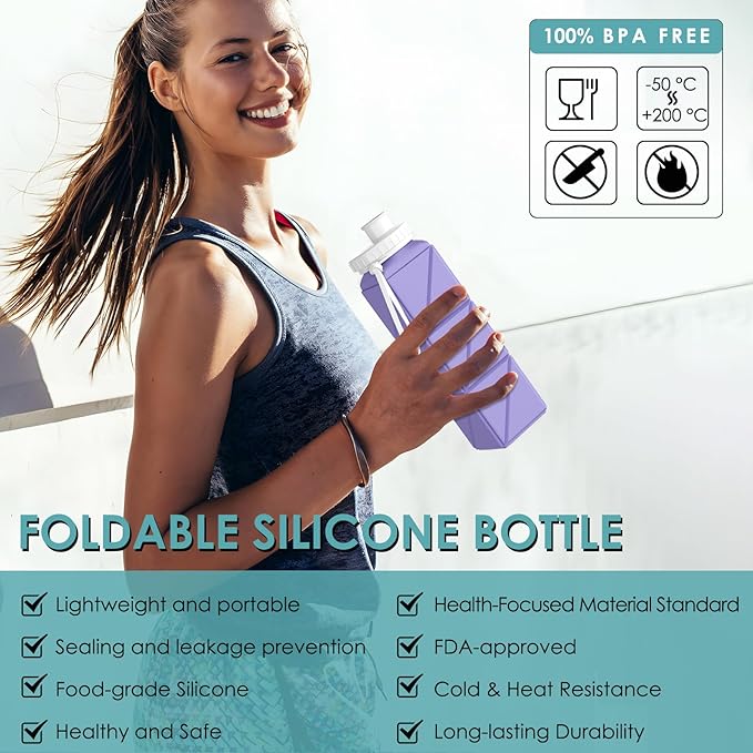 SPECIAL MADE Collapsible Water Bottles Cups Leakproof Valve Reusable BPA Free Silicone Foldable Travel Water Bottle Cup for Gym Camping Hiking Travel Sports Lightweight Durable