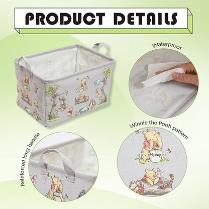 Winnie Storage Nursery Basket, Large Square Canvas Laundry Hamper With A Waterproof PE Coating, Foldable, Bathroom and Bedroom Set, Clothes ,Toys Bin, Baby Nursery Hamper Decor(Grey)