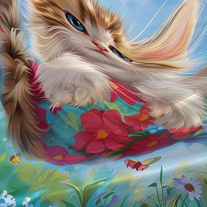 AILONEN Kawaii Cat Shower Curtain Set, Swing Cat with Butterfly Waterproof Fabric Shower Curtain for Kids Boys Girls,Cartoon Pet Cats Cloth Bath Curtain,72" W*84" H