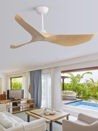 Sofucor 52" Ceiling Fan no Light and Remote Control, Modern Ceiling Fan without Light, Indoor Outdoor Ceiling Fan with Reversible Motor, 6 Speeds, Burlywood