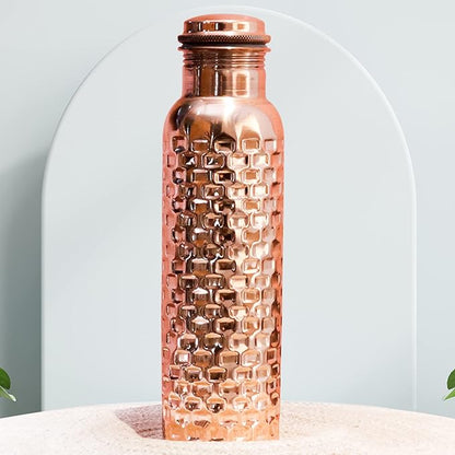 Copper Water Bottle Ayurveda Pure Copper Water Bottle for Drinking 32 oz Antique Black Leak Proof Joint Less Pure Copper Water Bottle with Lid-Purw Water Bottle 950 ML For Gym, Office, Hiking,Travel