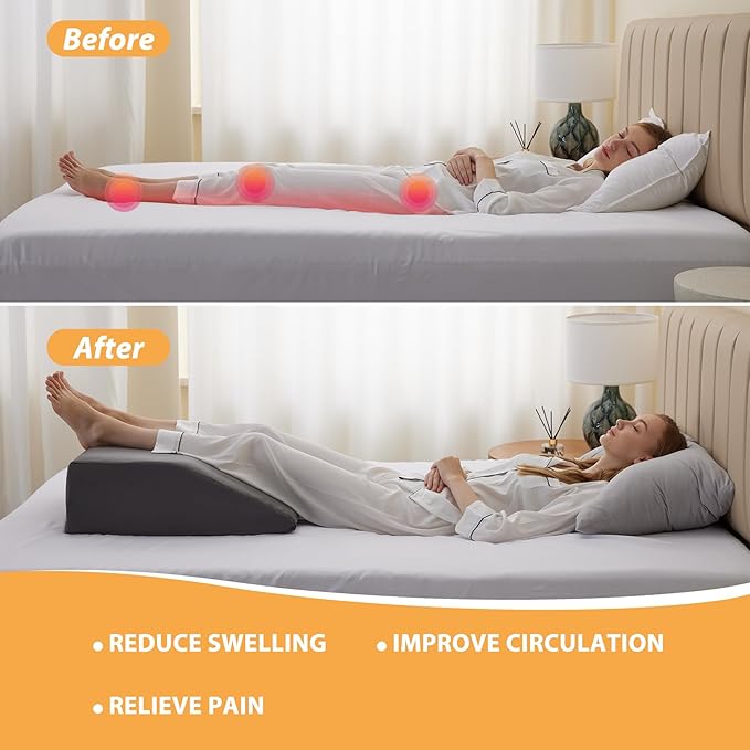 Leg Elevation Pillows, Leg Pillows for Sleeping, Cooling Gel Memory Foam Top, Wedge Pillow for Legs, Leg Wedges for Circulation, Swelling, After Surgery - Removable Cover (8 Inch, Grey)