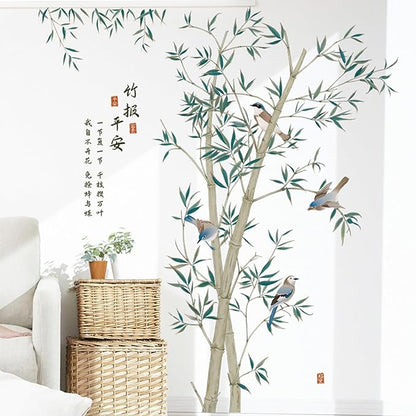 Large Bamboo Wall Stickers, Removable DIY Green Plants Flying Birds Wall Murals Peel and Stick 3D Wall Art Stickers Home Decor for Gilrs Bedroom Nursery Rooms Living Room