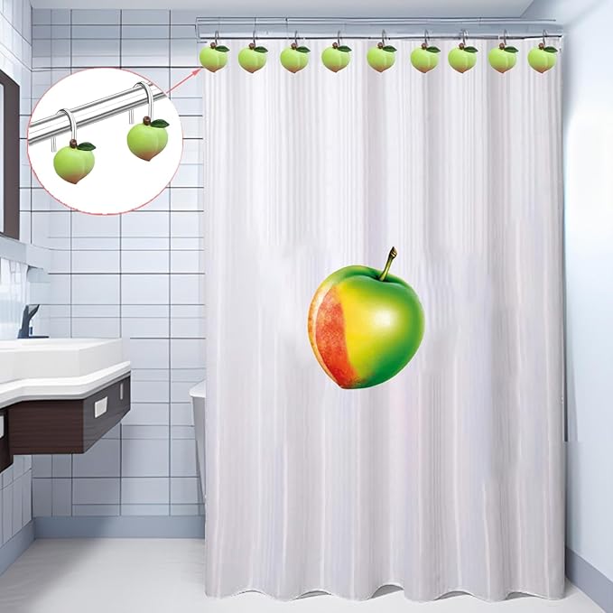 Shower Curtain Hooks, Kiwi Resin Hooks, Bathroom Shower Rod Decoration Set, 12 Pieces