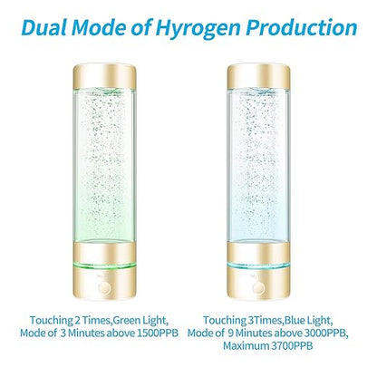Hydrogen Sport Water Bottle, Professional Hydrogen-Rich Water Generator with SPE and PEM, 320ml 5000PPB Dual Mode Hydrogen Water Maker ionized for Travel Hiking Swimming (Gold)