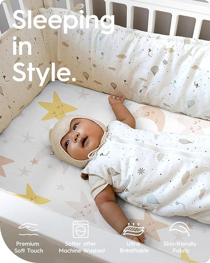 Cloud-Like Soft Pack N Play Sheets - Compatible with Graco, 4moms, Dream On Me, Baby Trend and Other 27 X 39/24 X 38 Inch Playard Mattress Pad, Jersey Knit Cotton, 2 Pack (Planet & Moon)