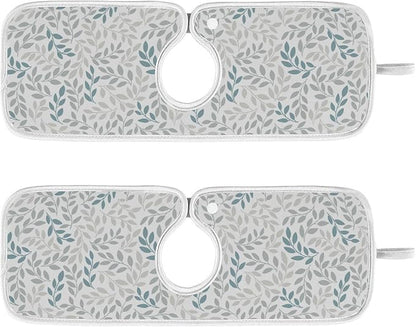 Kitchen Faucet Absorbent Mat,Green Gray Leaf Water Splash Guard for Sink, Faucet Drip Catcher Thicken Sponge Microfiber Faucet Water Catcher Mat Sink Absorbent Mat for Kitchen 23x5in 2 Pack