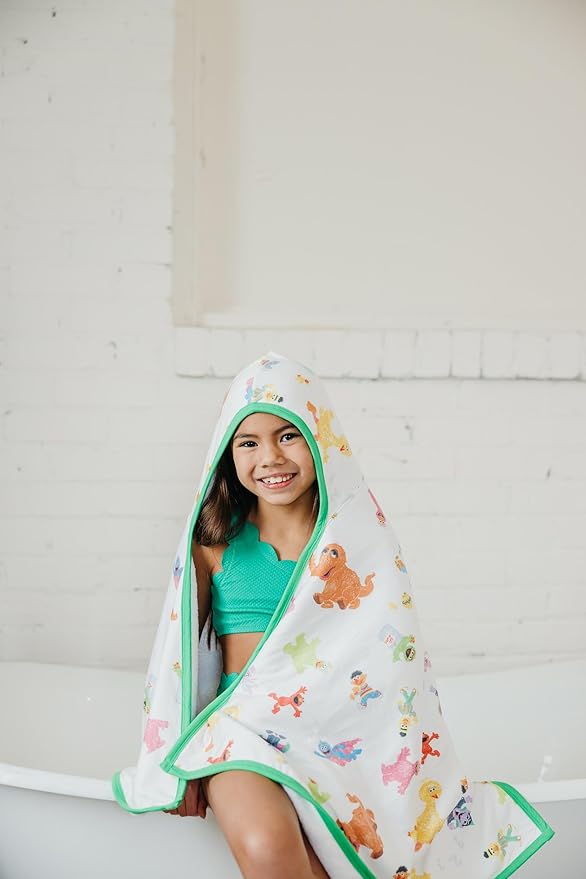 Copper Pearl Hooded Bath Towels Premium Knit/Terry Cloth Toddler Towels with Hood, Pockets, and Cool Designs - Great to Gift and Make Bath Time Fun - Big Kids Hooded Towel, Sesame Friends