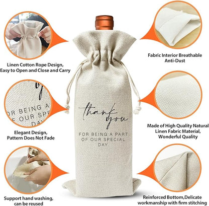 Wedding Day Gift Wine Bag for Helper, Bridal Proposal Gift, Engagement Gift For Women Man Friend, Wedding Or Engagement Party Decorations Favors, Thank You Wedding Gift, Cotton Linen Wine Bag