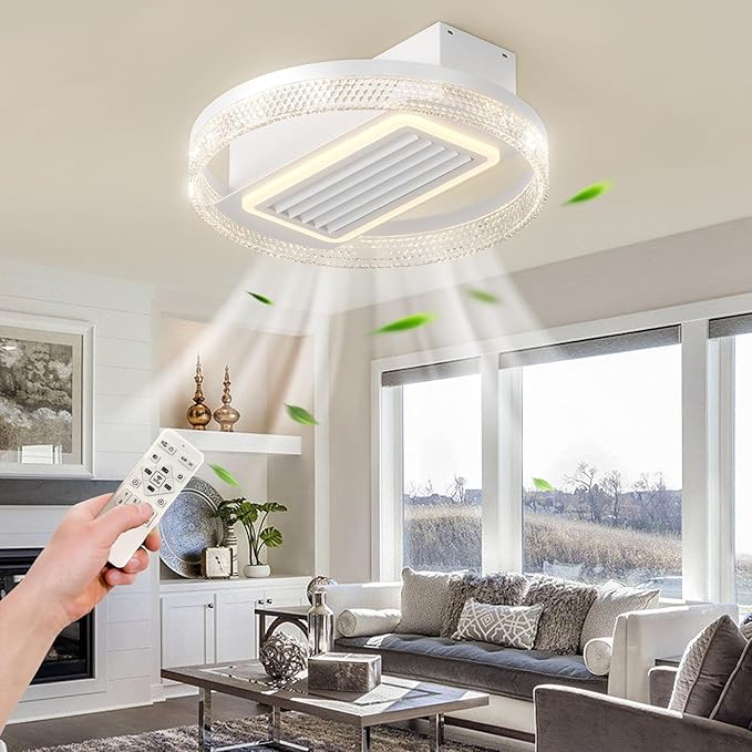 NicBex Ceiling Fan 20 Inch Modern Ceiling Fans with Lights Bladeless Ceiling Fan with Remote Control Ceiling Fans with Reversible Motor for Bedroom, Living Room, White