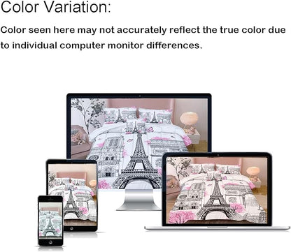 Bedbay Pink Paris Comforter Set Eiffel Tower Duvet Set Aesthetic Bedding for Girls Women Pink and Grey Comforter Quilt Set Paris Decor Summer Lightweight Comforter,No Sheets(Paris,King)