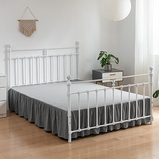 Bed Skirt Queen Size Ruffled Bed Skirt with Split Corners, 12 Inch Drop Dust Ruffle Bed Skirt with Platform, Gray