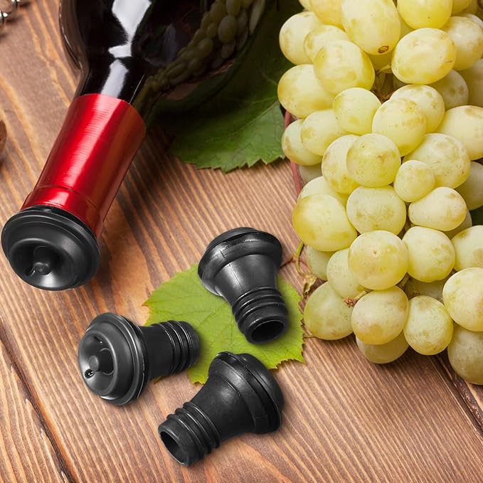 Honoson Wine Stopper Resealable Wine Pump Vacuum Stoppers Vacuum Wine Stopper Silicone Wine Saver Stoppers Practical Wine Saver Stoppers for Kitchen Supplies Wine Bottle Tools (Black,24 Pieces)