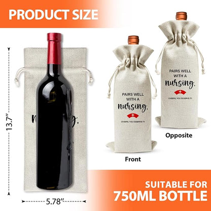 Nursing School Graduation Gift Wine Bag, Med School Graduation Gift For Women, Graduation Party Decor, Nurse Day Nurse Week Gift, Nurse Appreciation Gift, Cotton Linen Wine Gift Bag With Drawstring