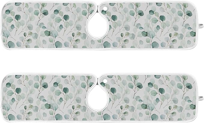 Kitchen Faucet Absorbent Mat,Flower Green Leaves Water Splash Guard for Sink, Faucet Drip Catcher Thicken Sponge Microfiber Faucet Water Catcher Mat Sink Absorbent Mat for Kitchen 14x5in 2 Pack