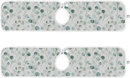 Kitchen Faucet Absorbent Mat,Flower Green Leaves Water Splash Guard for Sink, Faucet Drip Catcher Thicken Sponge Microfiber Faucet Water Catcher Mat Sink Absorbent Mat for Kitchen 14x5in 2 Pack