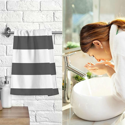 Classic Black and White Striped Bath Hand Towel Soft Cotton Highly Absorbent Fingertip Towels for Bathroom Beach Kitchen Sports Gym Yoga Travel (2-Pieces Towel Sets, 28x16 inch)