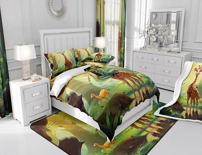 Feelyou Cute Giraffe Fabric Shower Curtain Cartoon Animal Shower Curtain for Teens Wildlife Bathroom Waterproof Accessories with 12 Hooks Wild Animal Curtains,72x84 Inches